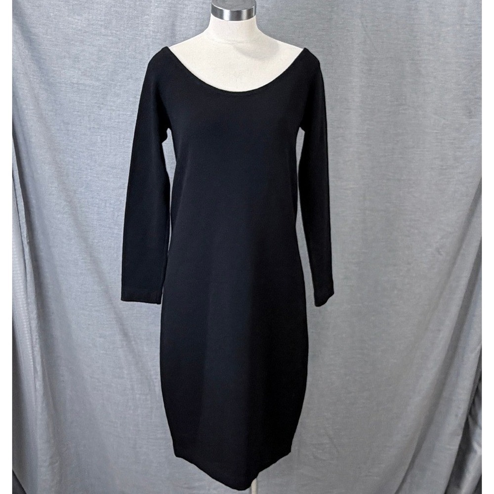 St. John by Marie Black Santana Knit Midi Sheath Dress Vintage 80s 14 USA